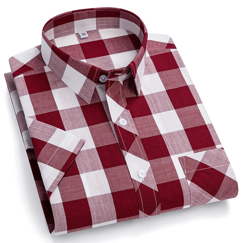 Plus Size 100% Cotton Plaid Short Sleeve Shirt for Men – Sizes Up to 8XL – Soft, Lightweight & Casual Summer Style