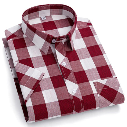 Plus Size 100% Cotton Plaid Short Sleeve Shirt for Men – Sizes Up to 8XL – Soft, Lightweight & Casual Summer Style