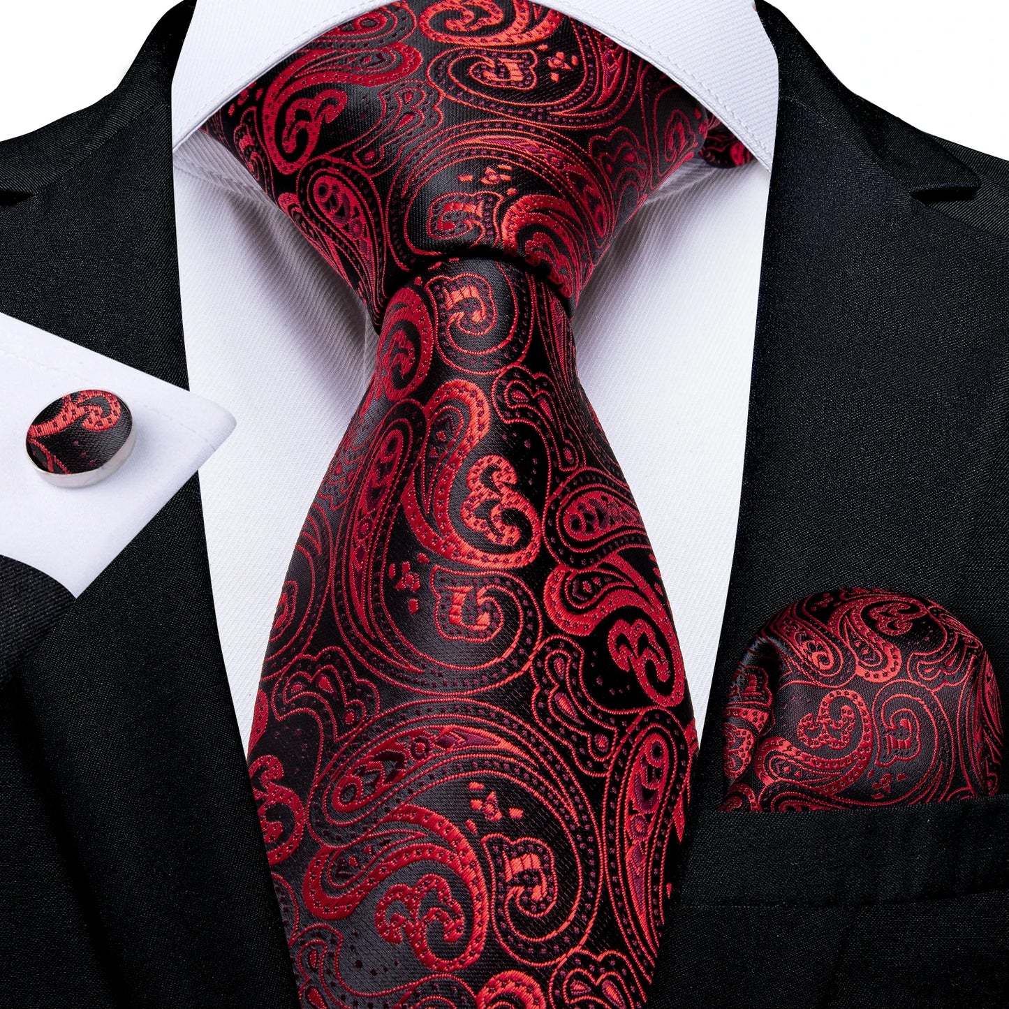 Men’s Paisley Tie Set – Luxury Silk-Feel Necktie, Pocket Square & Cufflinks – Formal Wedding & Prom Gift Set
