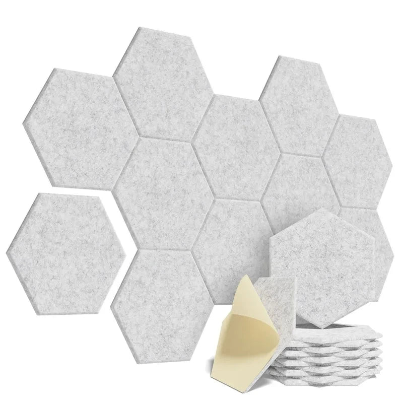 12-Pack Hexagonal Self-Adhesive Acoustic Panels - Noise-Absorbing Foam with Y-Lined Design for Echo Elimination