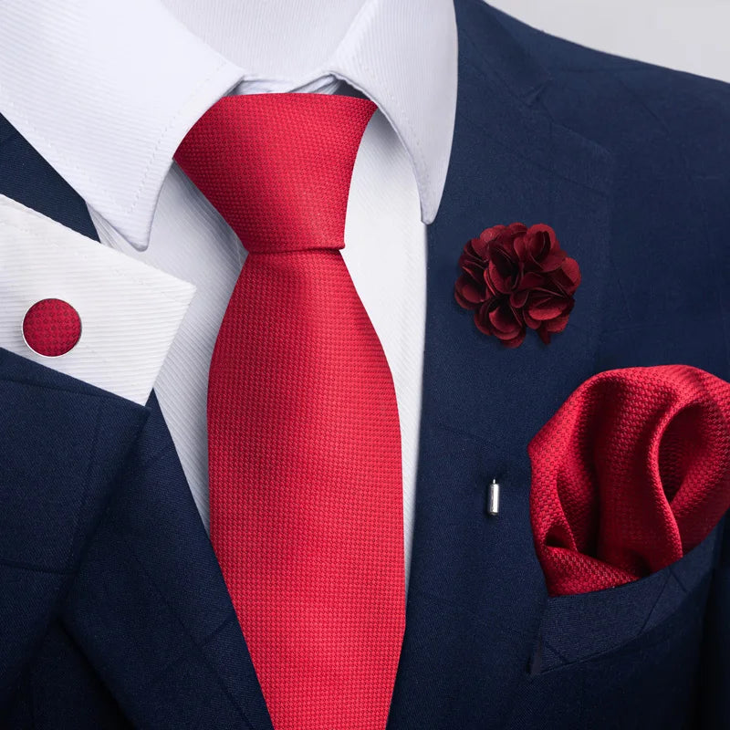Luxury Men’s Floral Paisley Tie Set – Black & Gold Necktie with Matching Pocket Square, Cufflinks & Brooch | Elegant Wedding, Business, Dinner & Cocktail Look