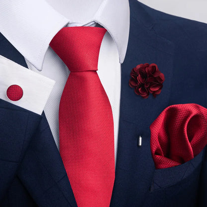 Luxury Men’s Floral Paisley Tie Set – Black & Gold Necktie with Matching Pocket Square, Cufflinks & Brooch | Elegant Wedding, Business, Dinner & Cocktail Look