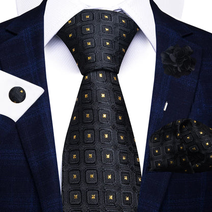 Red Paisley Tie Set for Men – 8cm Necktie, Matching Handkerchief, Cufflinks & Pin – Formal Wedding & Party Accessories