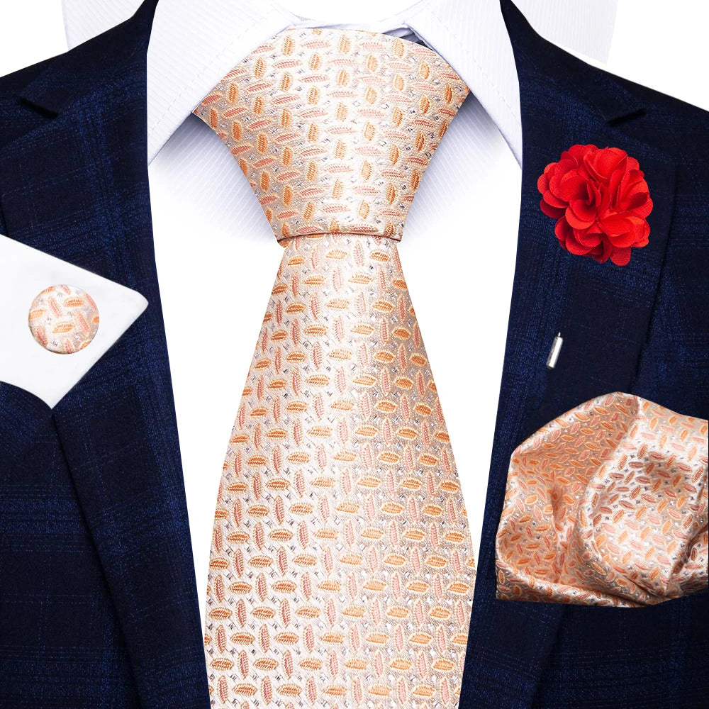 Red Paisley Tie Set for Men – 8cm Necktie, Matching Handkerchief, Cufflinks & Pin – Formal Wedding & Party Accessories