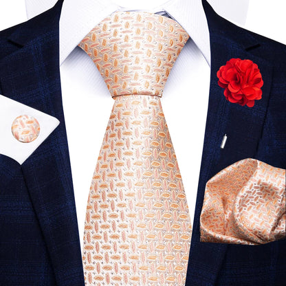 Red Paisley Tie Set for Men – 8cm Necktie, Matching Handkerchief, Cufflinks & Pin – Formal Wedding & Party Accessories