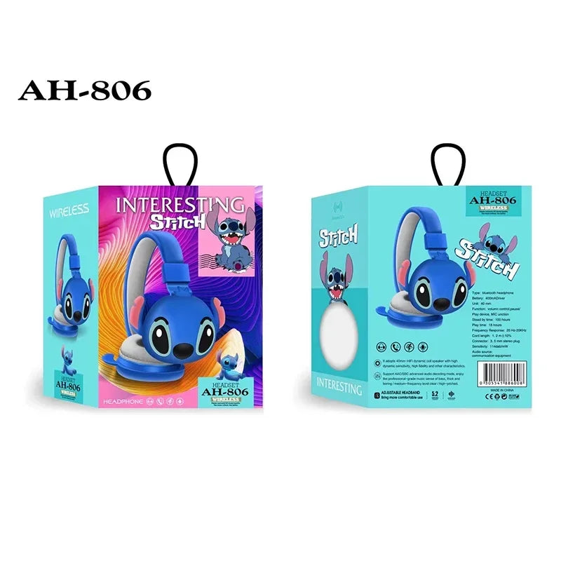 Disney Stitch Wireless Bluetooth Headphones AH-806 Hi-Fi Stereo Sound Foldable Design Fun Anime Style