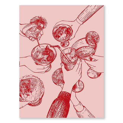 Valentine's Day Queue Gallery Printable Poster - Vintage Romantic Wall Art Cute Pink Heart Canvas Painting for Home Bedroom Decoration
