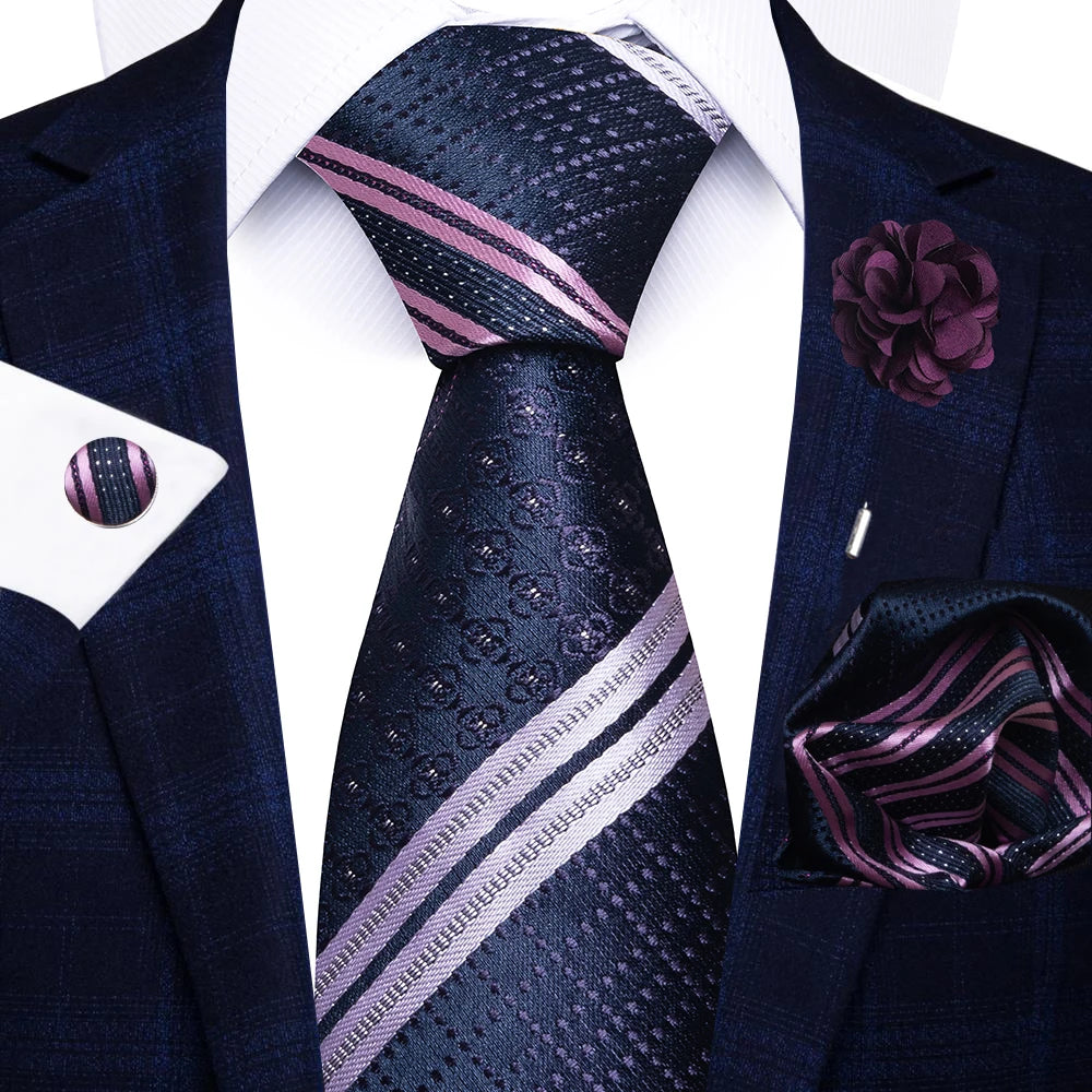 Red Paisley Tie Set for Men – 8cm Necktie, Matching Handkerchief, Cufflinks & Pin – Formal Wedding & Party Accessories