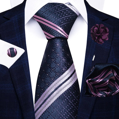 Red Paisley Tie Set for Men – 8cm Necktie, Matching Handkerchief, Cufflinks & Pin – Formal Wedding & Party Accessories
