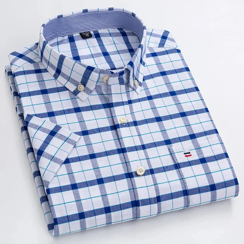 Men’s Premium Oxford Cotton Short Sleeve Shirt – Breathable Business Casual Summer Wear