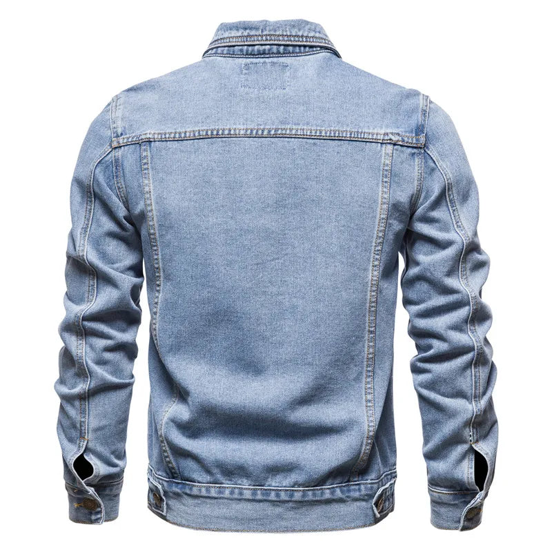 Men’s Slim Fit Denim Jacket – Vintage Motorcycle Style, Autumn Casual Cotton Coat