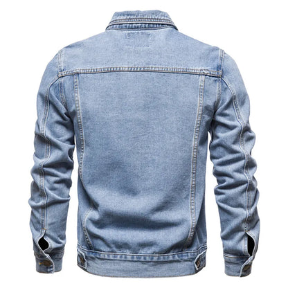 Men’s Slim Fit Denim Jacket – Vintage Motorcycle Style, Autumn Casual Cotton Coat