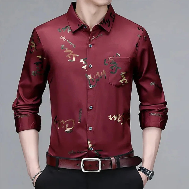 Men’s Wrinkle-Resistant Printed Long Sleeve Shirt – Non-Iron Business Casual Top