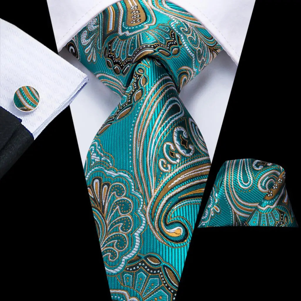 Paisley Men’s Silk Tie Set – Necktie, Pocket Square & Cufflinks – Elegant Gift for Weddings, Business & Parties