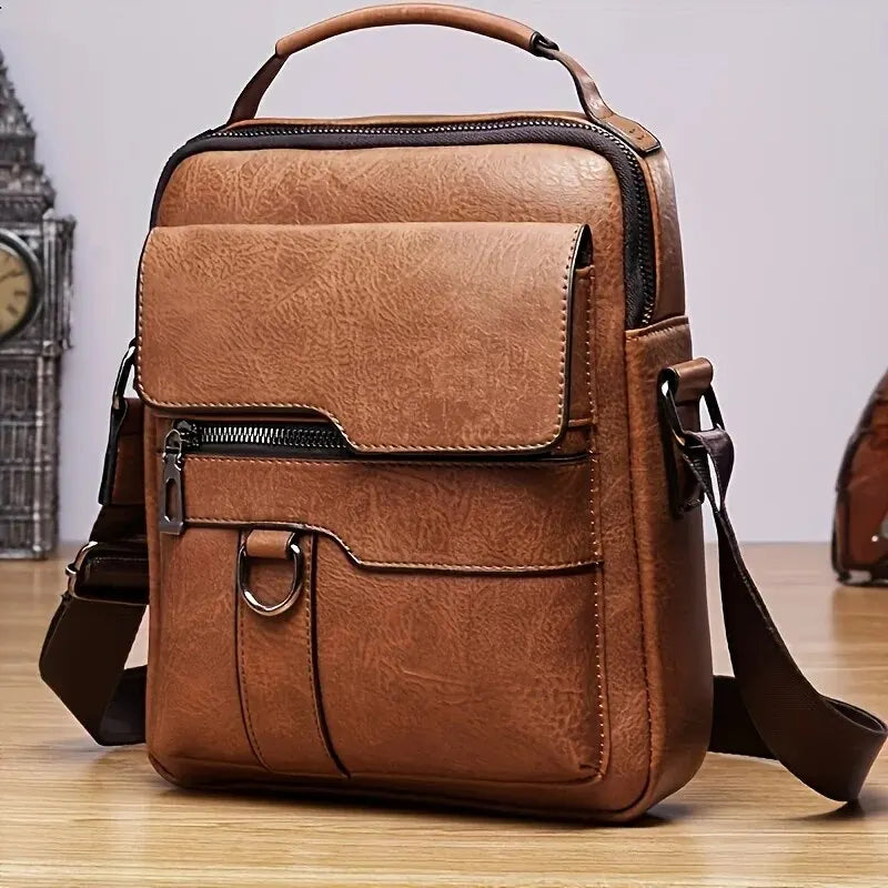 Men’s Shoulder Bag for 9.7" iPad - PU Leather Business Crossbody Messenger Travel Bag