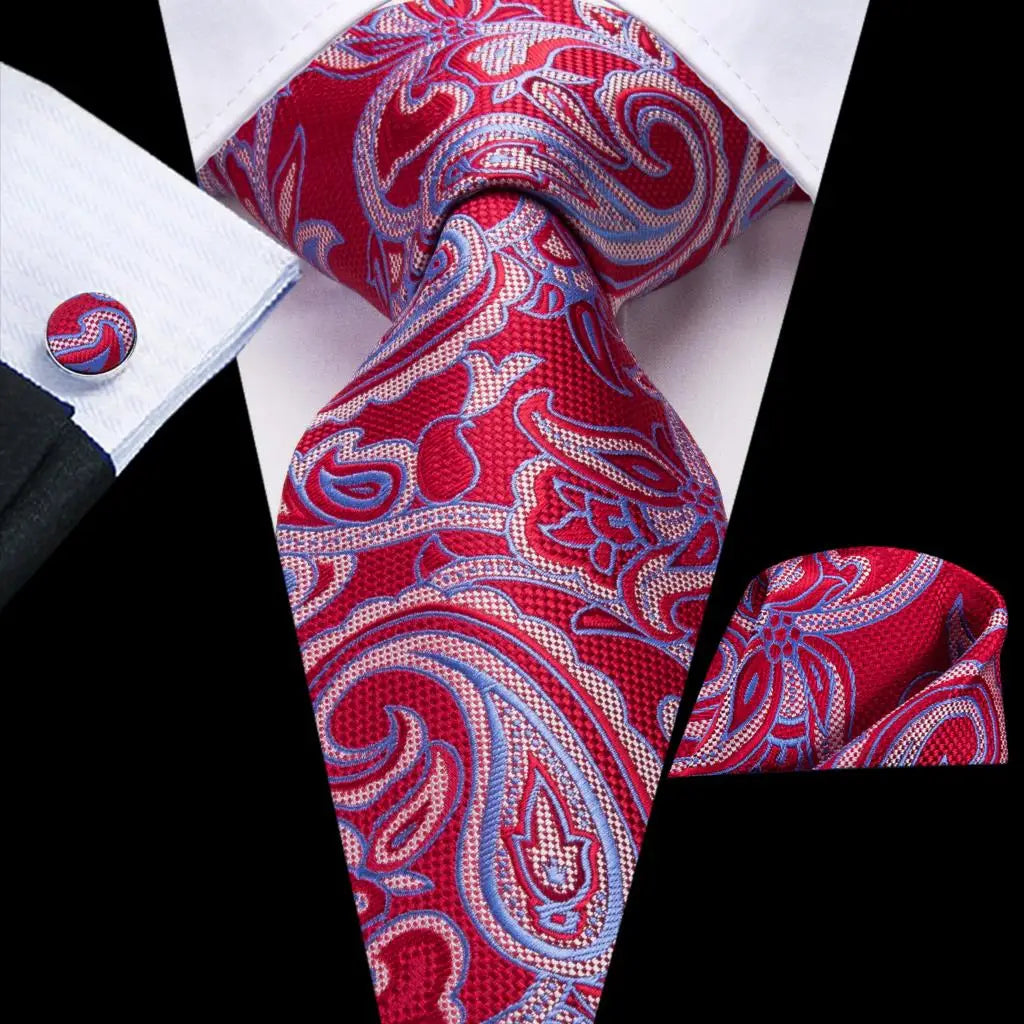 Paisley Men’s Silk Tie Set – Necktie, Pocket Square & Cufflinks – Elegant Gift for Weddings, Business & Parties