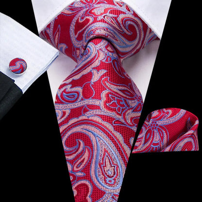 Paisley Men’s Silk Tie Set – Necktie, Pocket Square & Cufflinks – Elegant Gift for Weddings, Business & Parties