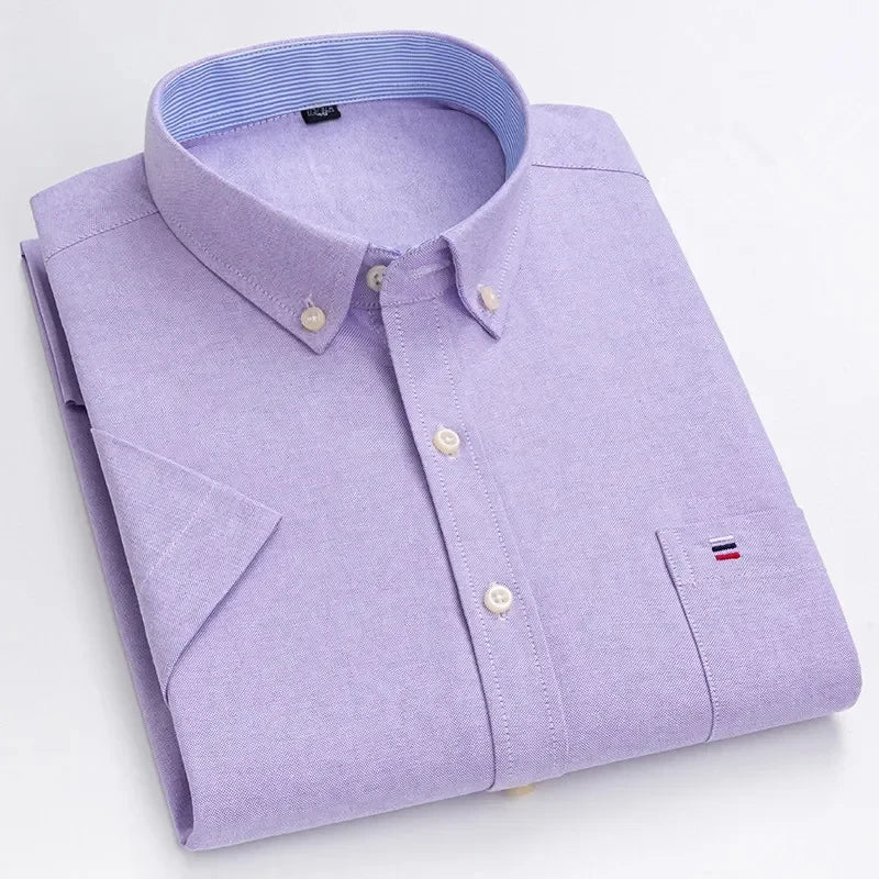 Men’s Premium Oxford Cotton Short Sleeve Shirt – Breathable Business Casual Summer Wear