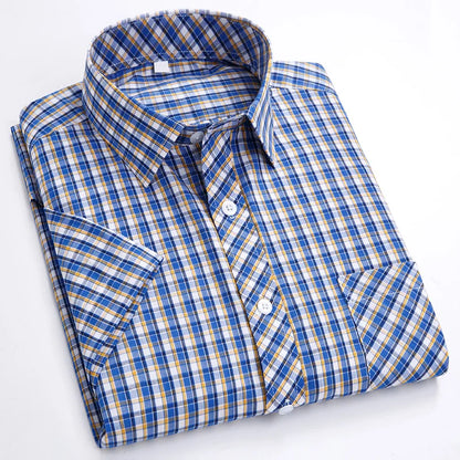 Plus Size 100% Cotton Plaid Short Sleeve Shirt for Men – Sizes Up to 8XL – Soft, Lightweight & Casual Summer Style