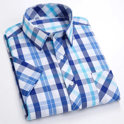 Plus Size 100% Cotton Plaid Short Sleeve Shirt for Men – Sizes Up to 8XL – Soft, Lightweight & Casual Summer Style