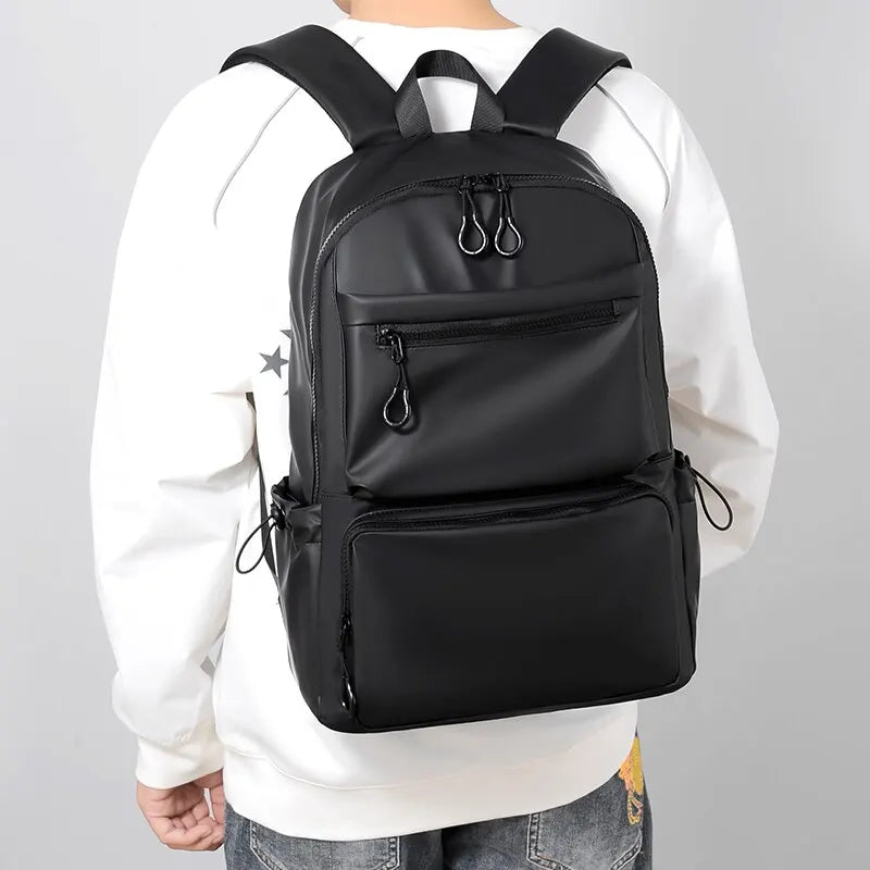 14 Inch Men's Backpack Large Capacity Travel Leisure Solid Color Pu Computer Backpack Fashion Men and Women Students Schoolbag