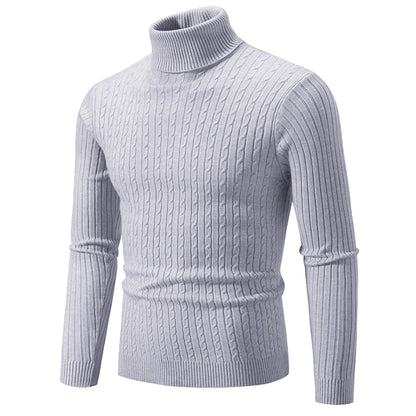 Men’s High Neck Knitted Sweater – Solid Color Warm Turtleneck Pullover for Winter