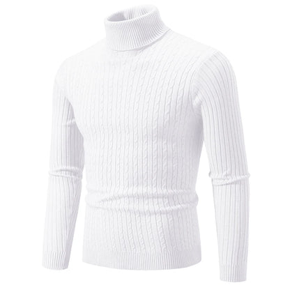 Men’s High Neck Knitted Sweater – Solid Color Warm Turtleneck Pullover for Winter
