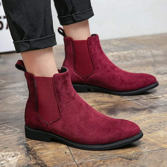 Trendy British Style Men’s Chelsea Boots – High Top Suede Leather Slip-On Ankle Boots for Spring & Autumn