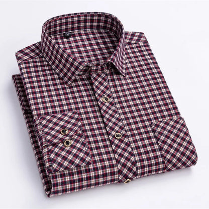 Men’s Soft Cotton Flannel Plaid Shirt – Long Sleeve Regular Fit Brushed Casual Shirt with Single Chest Pocket