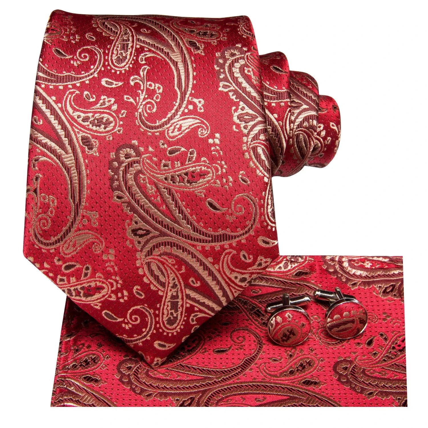 Men’s Elegant Paisley Tie Set – Jacquard Woven Necktie, Pocket Square & Cufflinks for Weddings, Business & Gifts