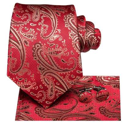 Men’s Elegant Paisley Tie Set – Jacquard Woven Necktie, Pocket Square & Cufflinks for Weddings, Business & Gifts