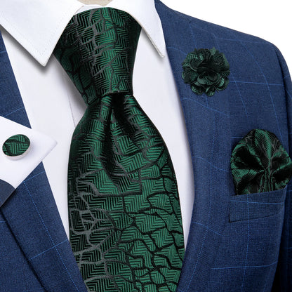 Luxury Red & Blue Floral Silk Tie Set – 8cm Necktie + Pocket Square + Cufflinks + Brooch – Men’s Formal Gift Set