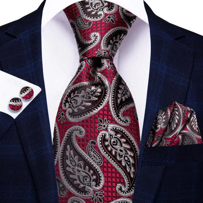 Paisley Men’s Silk Tie Set – Necktie, Pocket Square & Cufflinks – Elegant Gift for Weddings, Business & Parties