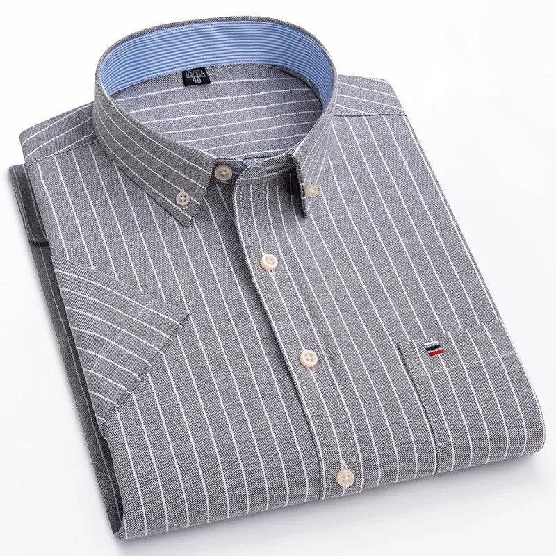 Men’s Premium Oxford Cotton Short Sleeve Shirt – Breathable Business Casual Summer Wear