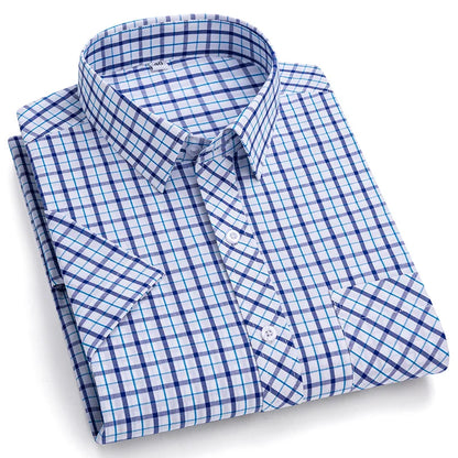 Plus Size 100% Cotton Plaid Short Sleeve Shirt for Men – Sizes Up to 8XL – Soft, Lightweight & Casual Summer Style