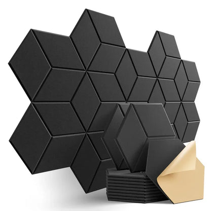 12-Pack Hexagonal Self-Adhesive Acoustic Panels - Noise-Absorbing Foam with Y-Lined Design for Echo Elimination