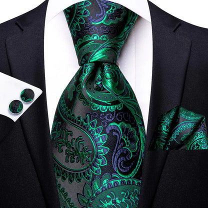 Paisley Men’s Silk Tie Set – Necktie, Pocket Square & Cufflinks – Elegant Gift for Weddings, Business & Parties