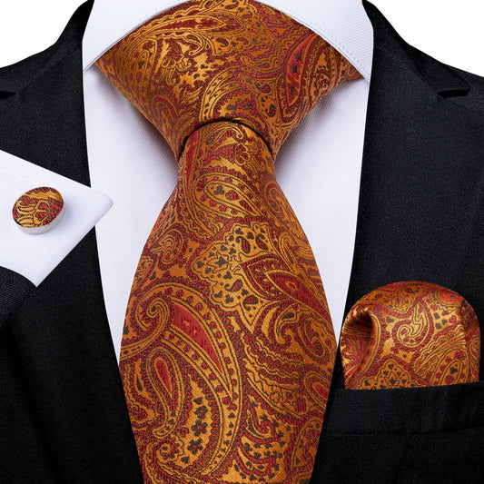 Men’s Paisley Tie Set – Luxury Silk-Feel Necktie, Pocket Square & Cufflinks – Formal Wedding & Prom Gift Set