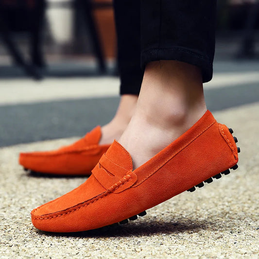 Men’s High-Quality Leather Loafers – Casual Moccasins Slip-On Flats for Driving & Fashion (Size 38-49)