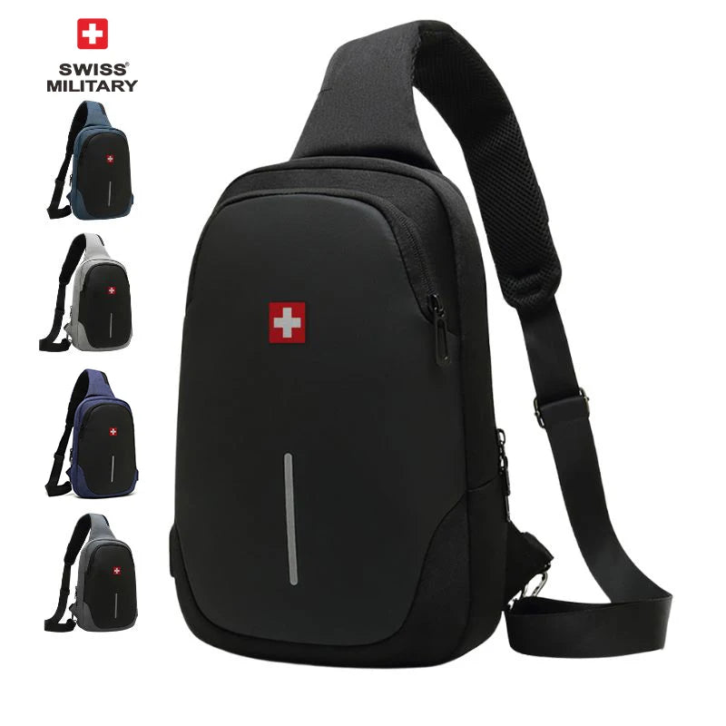 SWISS New Men'S Casual Chest Bag Sports Waterproof Shoulder Bag Anti-Theft Crossbody Bag Fashion Solid Color Usb Bag Sling Pack