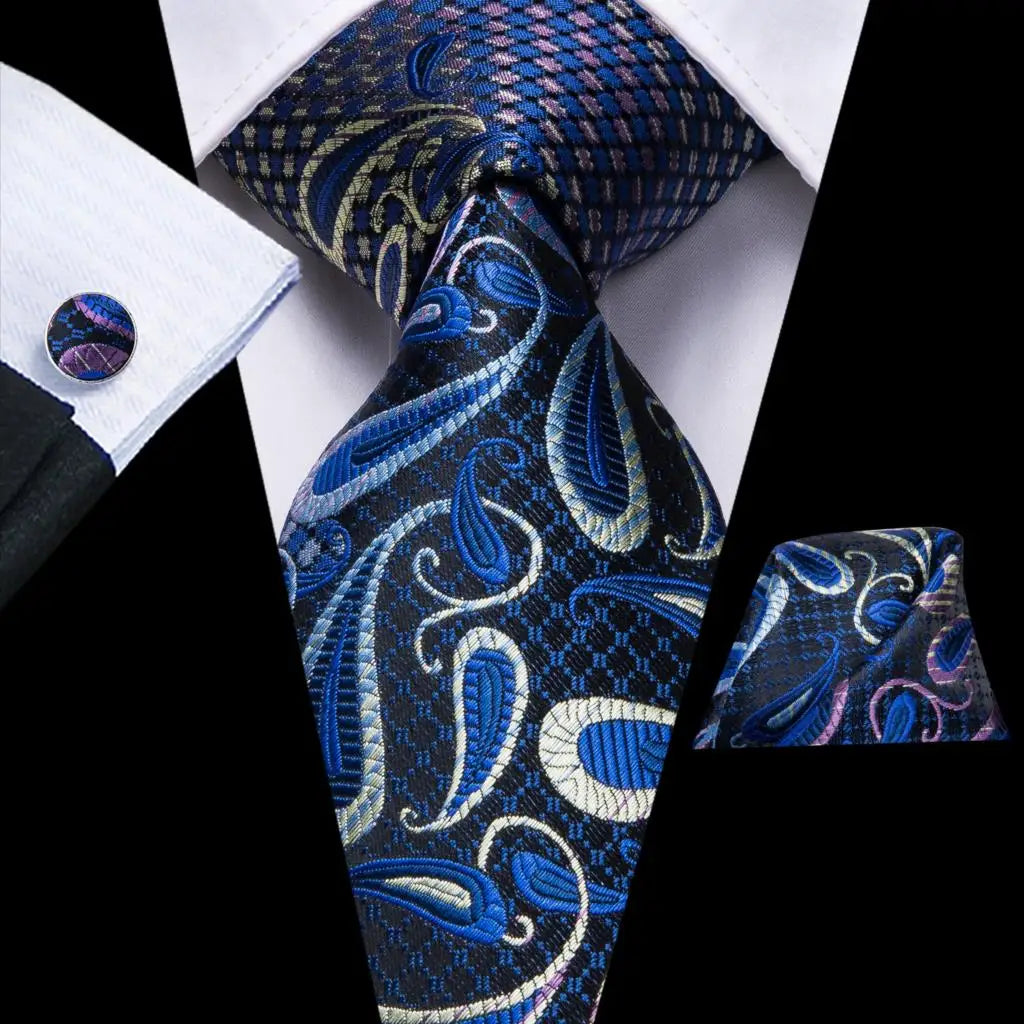 Paisley Men’s Silk Tie Set – Necktie, Pocket Square & Cufflinks – Elegant Gift for Weddings, Business & Parties