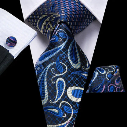 Paisley Men’s Silk Tie Set – Necktie, Pocket Square & Cufflinks – Elegant Gift for Weddings, Business & Parties