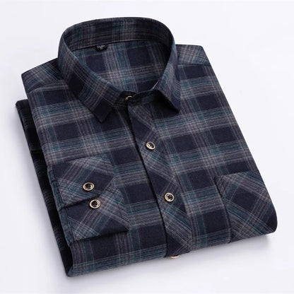 Men’s Soft Cotton Flannel Plaid Shirt – Long Sleeve Regular Fit Brushed Casual Shirt with Single Chest Pocket