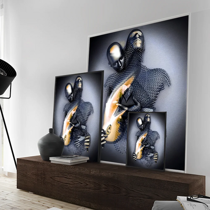 Romantic Art Love Heart Gray Metal Figure Statue 3D Art DIY Sticky Poster Vintage Room Bar Cafe Decor Home Decor