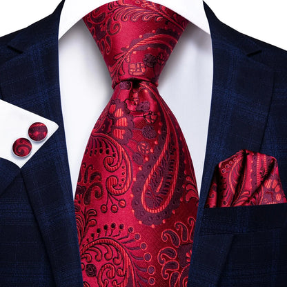 Men’s Elegant Paisley Tie Set – Jacquard Woven Necktie, Pocket Square & Cufflinks for Weddings, Business & Gifts