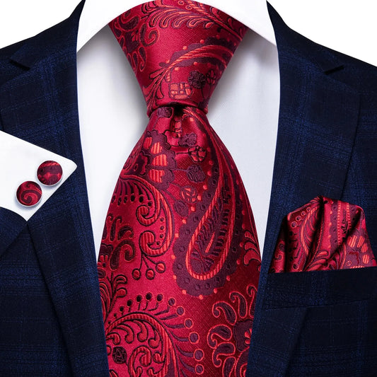 Men’s Elegant Paisley Tie Set – Jacquard Woven Necktie, Pocket Square & Cufflinks for Weddings, Business & Gifts