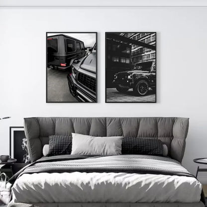 Black Colour Cool Trendy Fashion Sexy Women Wall Art Poster Dog and Luxury Car Decoration Bedroom Canvas Painting Wall Art