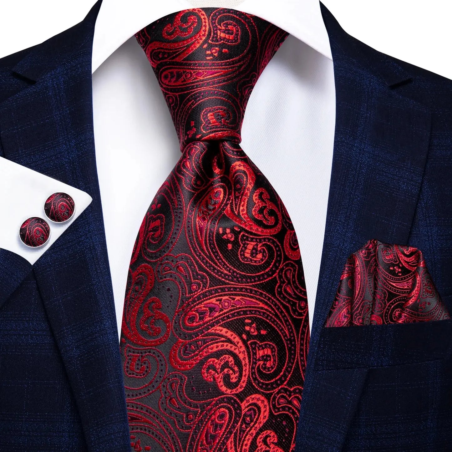 Men’s Elegant Paisley Tie Set – Jacquard Woven Necktie, Pocket Square & Cufflinks for Weddings, Business & Gifts