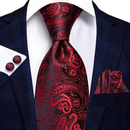 Men’s Elegant Paisley Tie Set – Jacquard Woven Necktie, Pocket Square & Cufflinks for Weddings, Business & Gifts