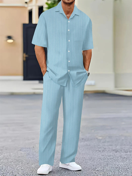Men’s 2-Piece Summer Set – Classic Shirt & Pants | Business Casual Outfit for Daily & Travel Wear